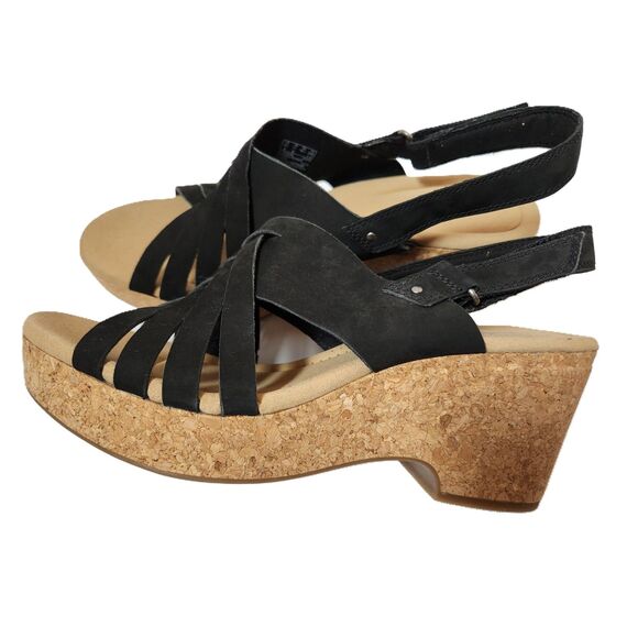 Clarks Giselle Wedge Sandals – Women’s Size 11 Black Open-Toe - Picture 1 of 10